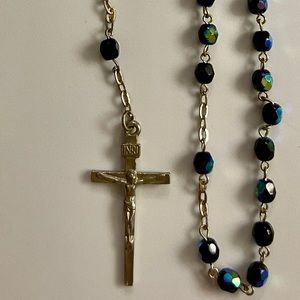 Metallic Navy Blue Rosary with Mary